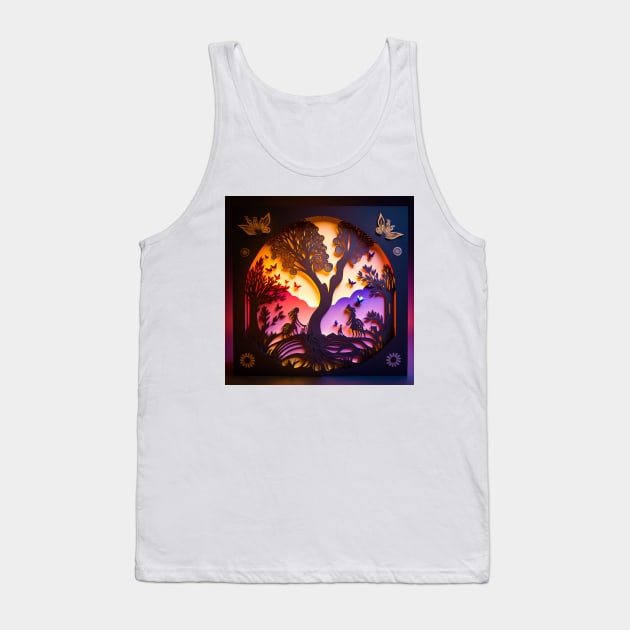 3D Effect Papercut Art - Fairytale Scene Tank Top by TheArtfulAI